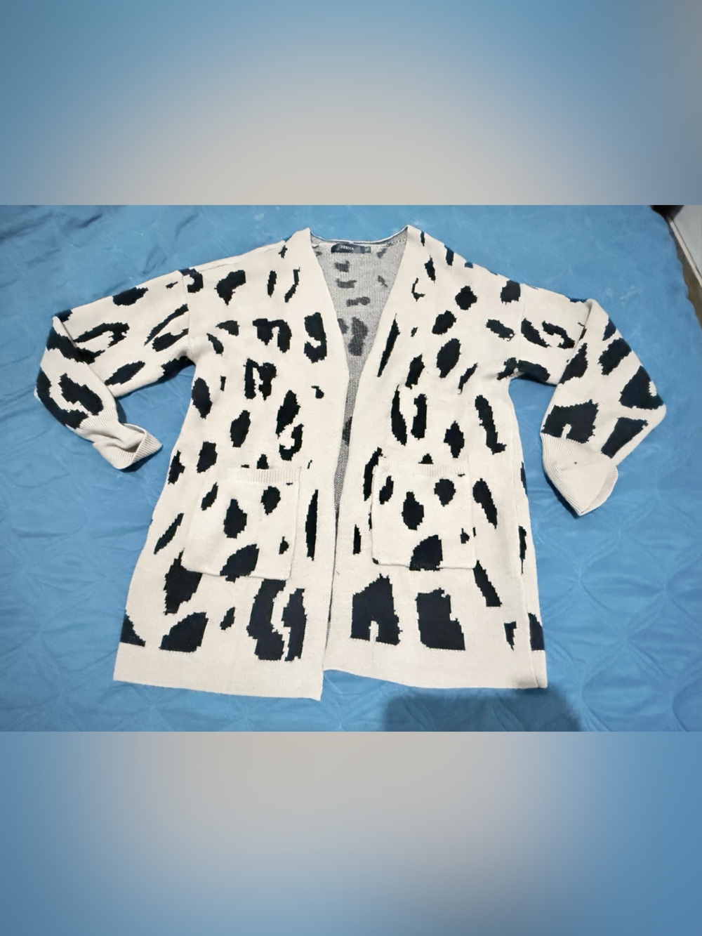 Open-Front Cream and Black Leopard Print Cardigan